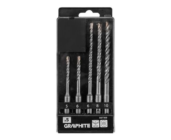 Набор буров Graphite по бетону, SDS Plus, 5x6x110мм, 6x8x10x160мм, кейс, 5шт (56T169), изображение 5